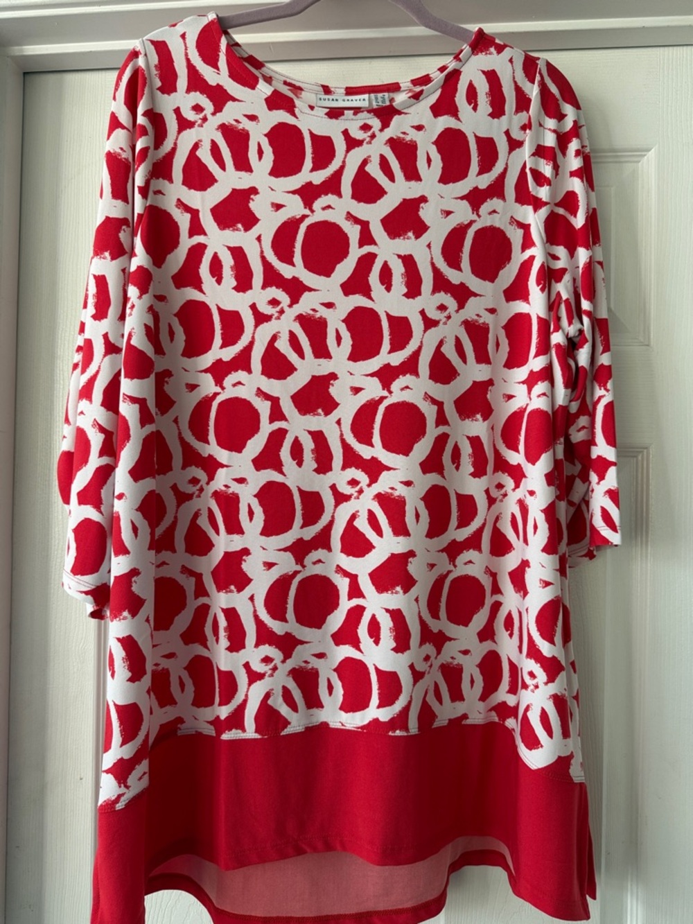 Susan Graver Red and Blue Patterned 3/4 Sleeve Blouse Duo - Picture 2 of 8